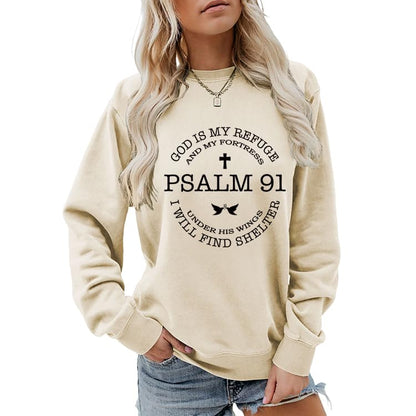 Christian Sweatshirts for Women Psalms 91 Long Sleeve Shirt - color: Sand, size: XX-Large