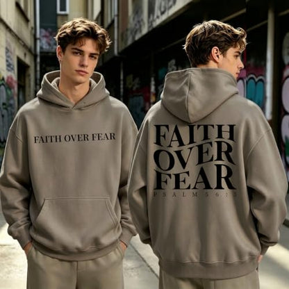 Faith Over Fear Christian Hoodies for Men Religious Jesus Hoodie Bible Verse Graphic Sweatshirt Fleece Pullover - color: Coffee, size: XX-Large