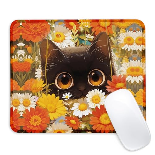 Black cat Square Mouse Pad with Non-Slip Rubber Base,Home Office Decoration Desktop Accessory, Laptop Mouse Pad for Office Laptops,9.4x7.8x0.12in 5 - color: Black cat 5