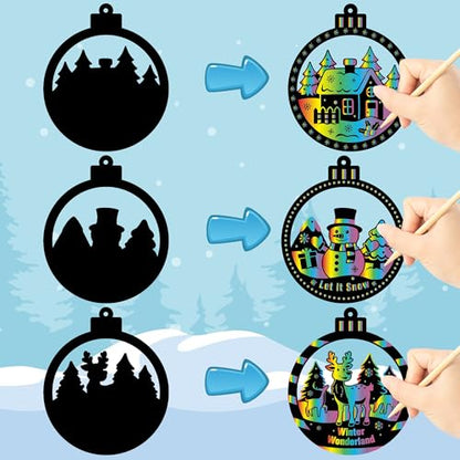 CY2SIDE 60PCS Winter Christmas Tree Ornaments Scratch Card, Xmas Hanging Scratch Paper Cards, Winter Magic Rainbow Color Paper Card for Classroom Project - style: Christmas Tree