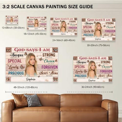 Ipplee Personalized God Says I Am Photo Canvas, Custom Name Christian - color: Design02