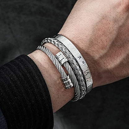 WFYOU Stainless Steel Bracelets for Men Gold Cuff Bracelet Birthday Gifts - color: Silver 4