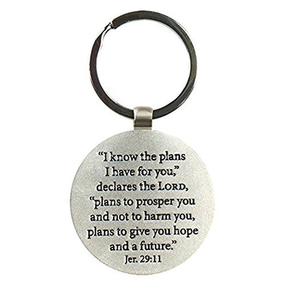 Christian Art Gifts Black Metal Keychain Accessory for Graduates with Engraved Scripture: I Know The Plans I Have For You -Jeremiah 29:11 Hat and Tassel Graduation with Stainless Steal Split Key Ring