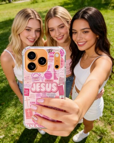 Pink Christian Aesthetic Phone Case Compatible with iPhone 17 Pro, Jesus Affirmation Verses Phone Cover for iPhone 17 Pro - color: Pink Aesthetic