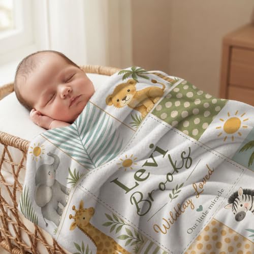 Personalized Safari Baby Blanket, Custom Jungle Animal Baby Blanket - color: Beige #7