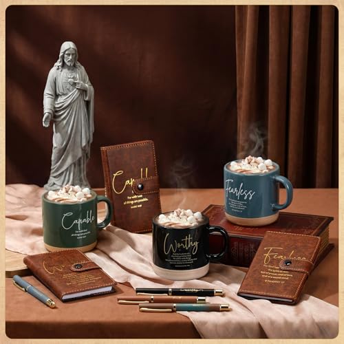Potchen 18 Pcs Christian Church Gift 13oz Coffee Mug Journal Pen, Neutral - color: Neutral Brown, size: Bible