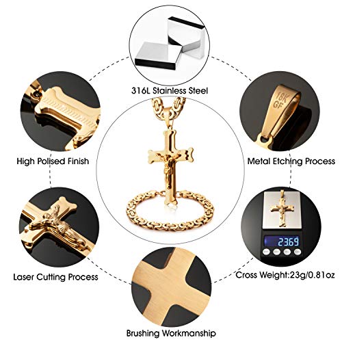 Mens Stainless Steel Silver Gold Jesus Cross Pendant Necklace Chain Bracelet Set Jewelry 45/50/55/60/65/70/75cm - style: Style 03-Color Yellow