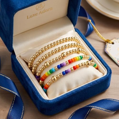 Gold Pearl Beaded Cross Bracelets Stack Set for Women, Boho Handmade Colorful Small Beads Stretchable Jewelry Friendship Summer Trendy Gift. - color: Rainbow