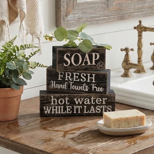 Lineshading 4 Pcs Wooden Bathroom Block Signs, Farmhouse Shelf Decor - style: Bathroom
