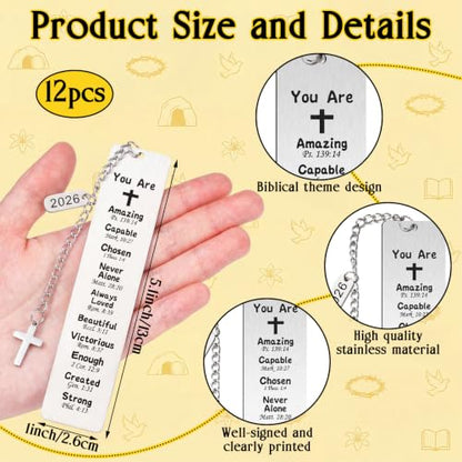Gueevin 12 Pcs Christian Bookmarks Bulk, Metal Bible Verse Bookmarks with Cross Tassels, Religious Gifts for Baptism, First Communion, Confirmation, Sunday School and Church Events - style: Baptism