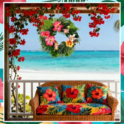 Cinnvoice Hawaiian Wreath Artificial Front Door Wreath - style: Hawaiian
