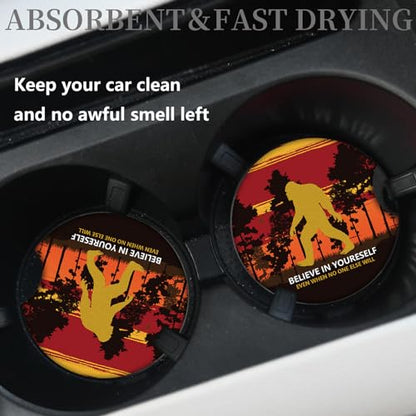 Believe in Yourself Anti-Slip Rubber Car Cup Mat with A Finger Notch - 2 Pack Absorbent Drinks Coasters for Women's Interior - color: Believe in Yourself