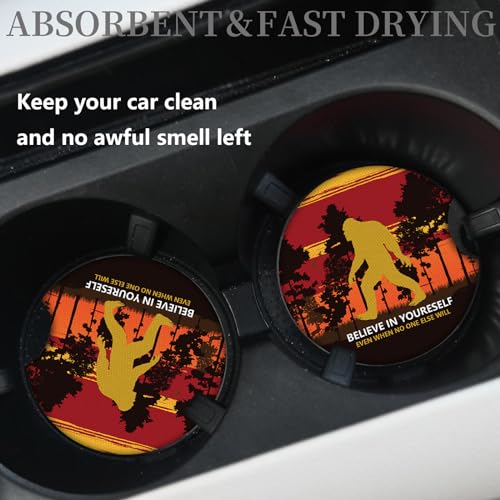Believe in Yourself Anti-Slip Rubber Car Cup Mat with A Finger Notch - 2 Pack Absorbent Drinks Coasters for Women's Interior - color: Believe in Yourself