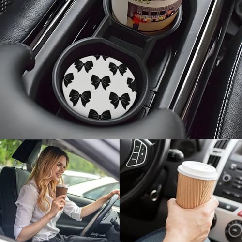 Ceramic Car Cup Coasters 2PCS - Black Bow - color: Black Bow