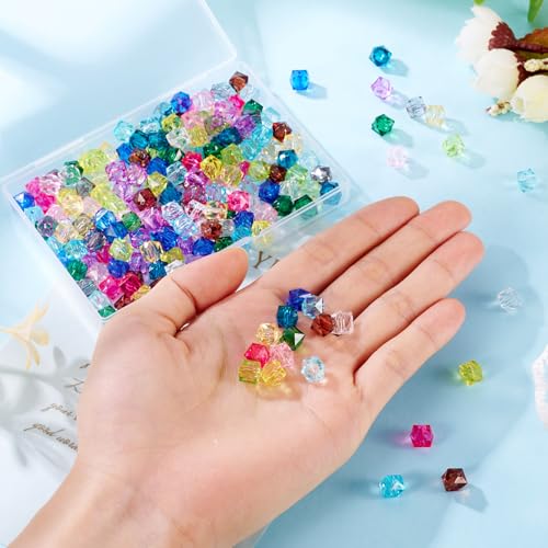 FASHEWELRY 210 Pcs Clear Acrylic Cube Beads - 8mm Faceted Crystal Square Cube Spacer Beads for Bracelets, Necklace, Earrings & DIY Jewelry Making - color: Cube-14 Colors