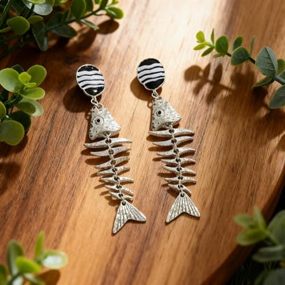 Creative Exaggerated Ocean Animal Drop Dangle Earrings for Women, Bohemia Style Alloy Lobster Octopus Fish Crab Earrings for Summer Beach Holiday Party Jewelry Gifts - style: Silver Fish Bone Earrings