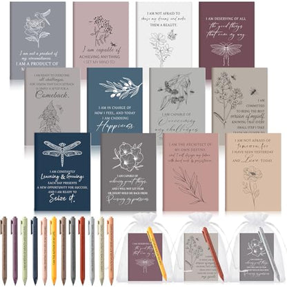 Mooliwe 24 Pcs Affirmation Notebooks Pens Bulk Gifts, Gratitude,Minimalist - style: Botanical