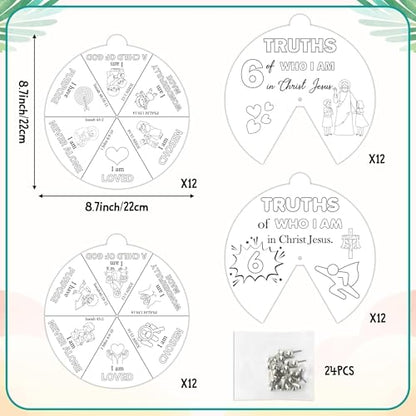 AsodSway Religious Coloring Wheel, 72Pcs DIY Paper Crafts for Sunday School