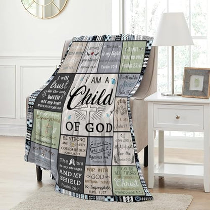 Christian Gifts for Women & Men: Faith-Based Bible Verse Blanket, 'I Am a Child of God' Throw, 60"X80" Flannel - color: Christian-grey, size: 60"x80"