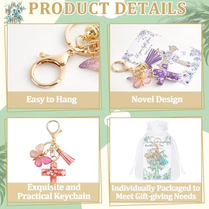12 Set Christian Cross Butterfly Keychains Party Favors Religious Bible Verse Scripture Bookmark Inspirational Church Baptism Gift Souvenir for Women Men Birthday Baby Shower Backpack Decorations