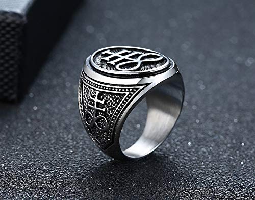 VNOX Sigil of Lucifer Seal of Satan Symbol Signet Ring Band for Men Boys,Talisman Amulet Jewelry - color: *Sliver-2 Pcs