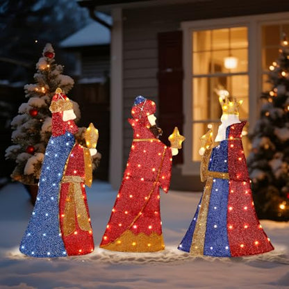 VINGLI Lighted Three Kings Christmas Decoration, Light up 3 Wise Men (Reyes magos) Outdoor Christmas Decor with LED Lights, 42in Nativity Scence Set (Reyes magos figuras Navidad) - size: 3.5ft