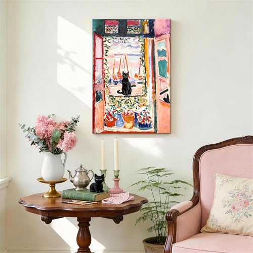 Open Window Black Cat Wall Art Print Henri Matisse Wall Painting 16"x24" - color: Henri Matisse Open Window, size: 24"L x 16"W