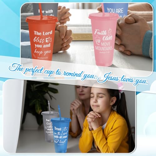 Cinrobiye 24 Pack Christian Tumblers with Lids and Straws, 24 oz Bible Verse Plastic Cups Bulk, Religious Church Gifts for VBS, Sunday School, Bible Study, Baptism and Church Party Favors(Black) - color: Black