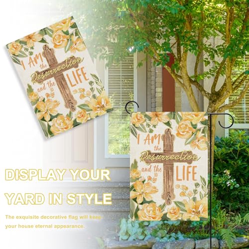 Spring Summer I Am The Resurrection and The Life Decorative Garden - color: Spring Yellow Flower Cross