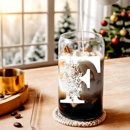 Christmas Gifts for Women: Initial Glass Cup as Office Graduation Memorial Holiday Personalized Gifts - for Mom Grandma Wife Girlfriend Sister Daughter Friend Christmas Gifts - F Aesthetic Cup - color: F