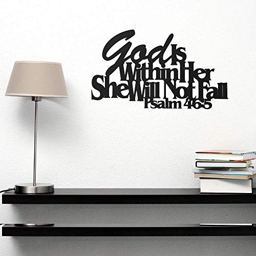 Inspirational Word Art, Christian Faith Biblical Verse Wall Sign, Hand-Made Wooden Decoration Plaque for Home, Office, Church, 17 x 10 inches (God Is Within Her, She Will Not Fall) - color: God Is With Her