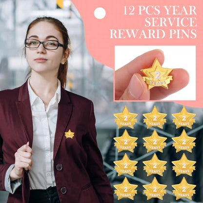 Tigeen 12 Pcs Year Service Reward Pins Star Enamel Pins, 2 Years - style: 2 Years