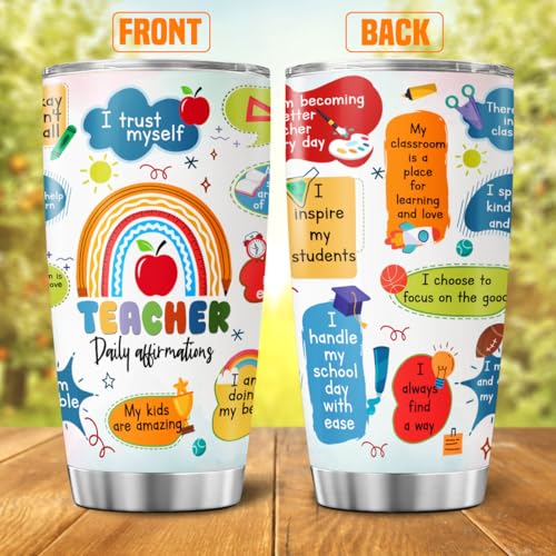 Teacher Affirmation Gift for Women, Daily Positive Quote Design Stainless Steel 20oz Insulated Tumbler, Inspirational Cup for School Educators - color: Teacher Life 39