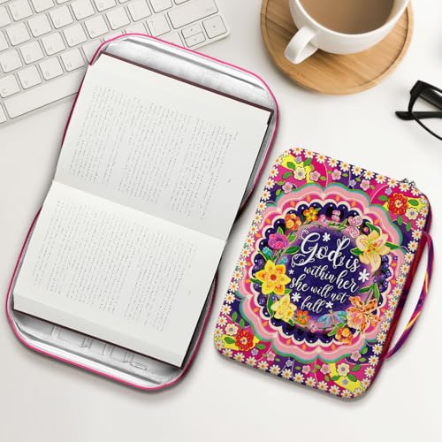 Floral Faith Bible Cover for Women, God is Within Her She Will Not Fall, Christian Canvas Bible Case with Handle and Zipper Pocket, Fits Standard Size Bible, Inspirational Gift for Bible - color: Christian Bible Study 39