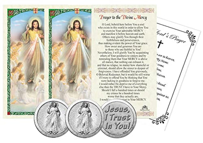 Trendzeen Divine Mercy Prayer Cards - with Jesus Christ Token, The Lord's Prayer Card | Jesus I Trust In You Pocket Token, Divine Mercy Holy Card Catholic Set Of 7 Items