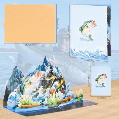 3D Pop Up Interesting Cards for men - Fishing theme Greeting Card - color: Fishing