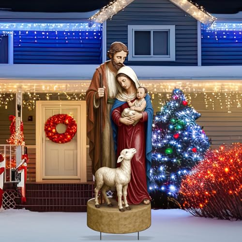Metal Christmas Outdoor Nativity Scene for Yard with Stake 30 Inch Large Christmas Nativity Set with Baby Jesus Mary and Joseph Outside Waterproof Religious Yard Lawn Signs for Garden Lawns Decoration - style: Bright