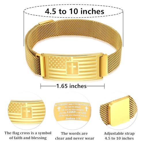 DuoDiner Cross Bracelet for Men Gifts Christian Confirmation Baptism Gifts - color: Gold, size: Flag Cross-Joshua 1:9