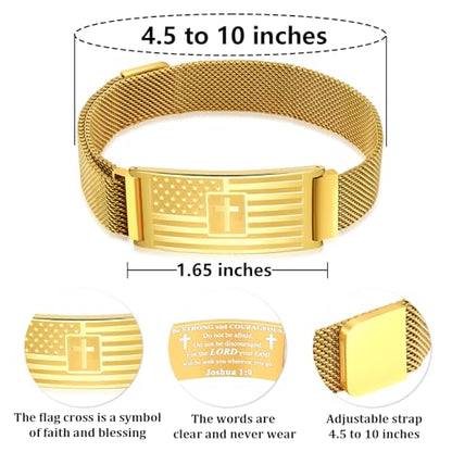 DuoDiner Cross Bracelet for Men Gifts Christian Confirmation Baptism Gifts - color: Gold, size: Flag Cross-Joshua 1:9