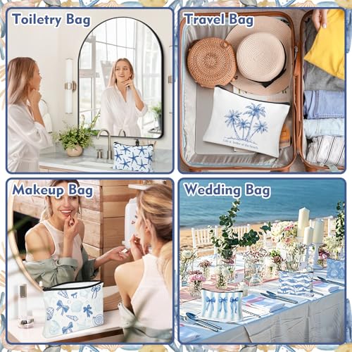 30 Pcs Coastal Makeup Bags Blue Bow Seashell Makeup Bag Ocean Themed Cosmetic Bags Bulk Portable Travel Toiletry Pouches Beach Gifs for Women Nautical Party Favors Beach Accessories - style: Ocean