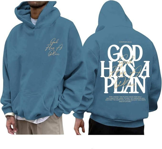 Christian Hoodies for Men God Has a Plan Graphic Tops - color: Blue, size: X-Large