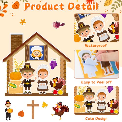 CY2SIDE Thanksgiving Pilgrimage Scene Sticker - 12 Set Pilgrims Theme Sticker Art Craft for Kids Classroom Activities, Make a Native American Scene Game with Turkey Decal for Thanksgiving Party Favors - style: Pilgrimage