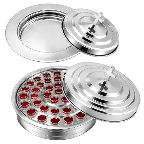 2 Pcs Silver Church Communion Set, Holy Trays & Plates with Lids, 1 Communion Tray + 1 Communion Plate for Church Services, Weddings & Religious Gatherings (Cups Not Included) - color: Silver Communion Tray Set