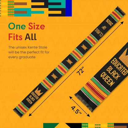 Kwabla's Kente Graduation Stole 2026 | Kente Stole Class of 2026 | Kente Graduation Sash 2026 - color: Educated Black Queen Graduation Stole 2026