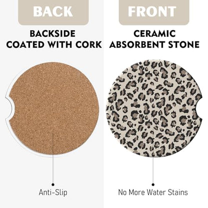 2 Pack Car Coasters for Cup Holders, Cute Car Accessories Interior (Leopard-Yellow) - color: Leopard-yellow