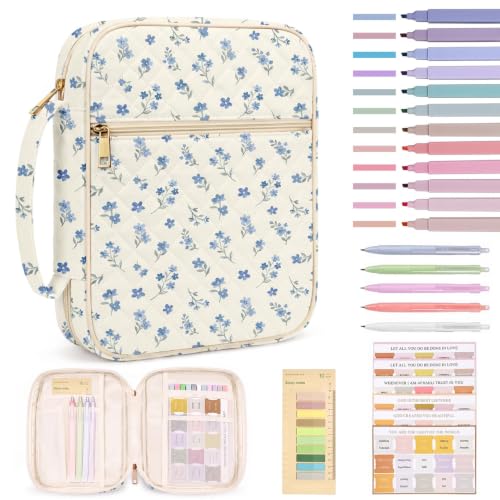 Britimes Bible Cover Case for Women, Floral Bible Cover with Accessories - color: Classic Blue Floral