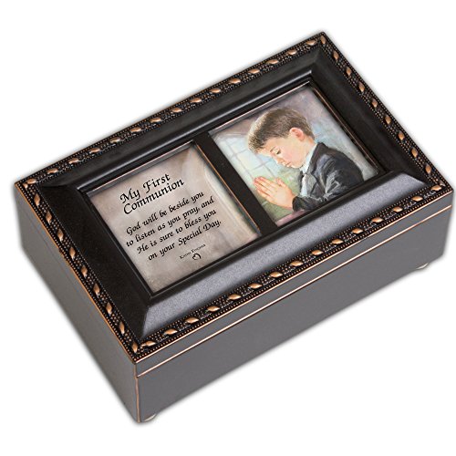 Cottage Garden First Communion God Beside You Matte Black Jewelry Music Box Plays Handel's Hallelujah
