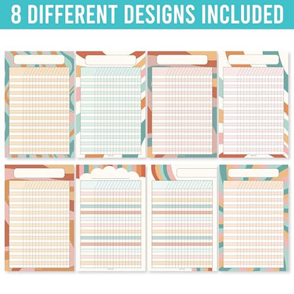 Attendance Chart for Classroom -8pc Laminated Chore & Reward Chart for Kids - color: Retro Muted