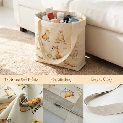 Large Tote Shopping Bag Cotton Canvas-Reusable grocery Bag with Zipper Aesthetic Reusable Shoulder Bag - style: Style-h