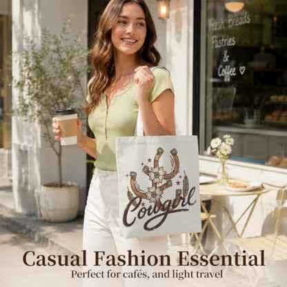 Western Cowgirl Canvas Tote Bag Cowgirl Gifts - color: Western Cowboy Theme 9